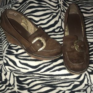 Brown suede wedges